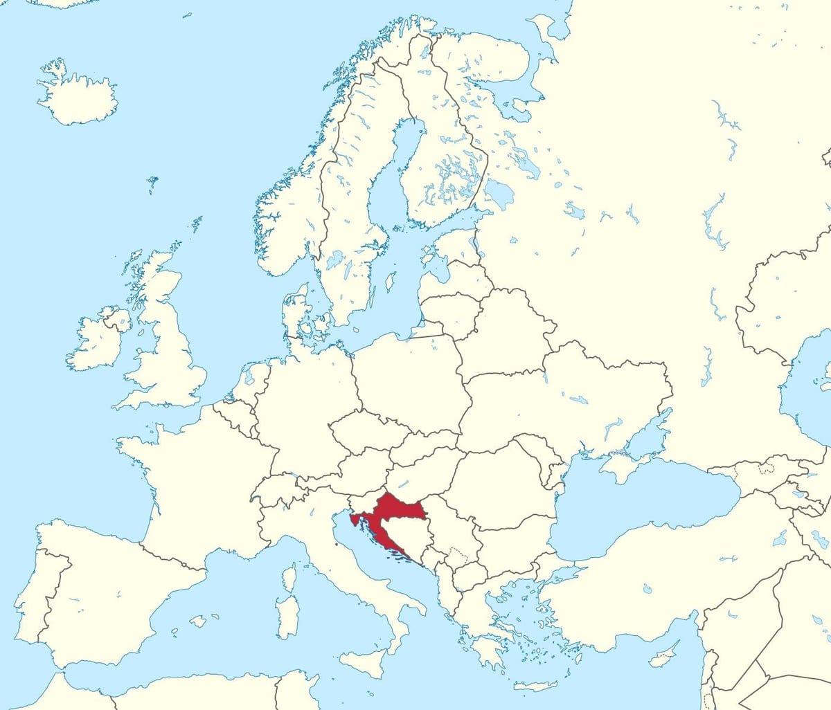 Харватыя на карце Еўропы