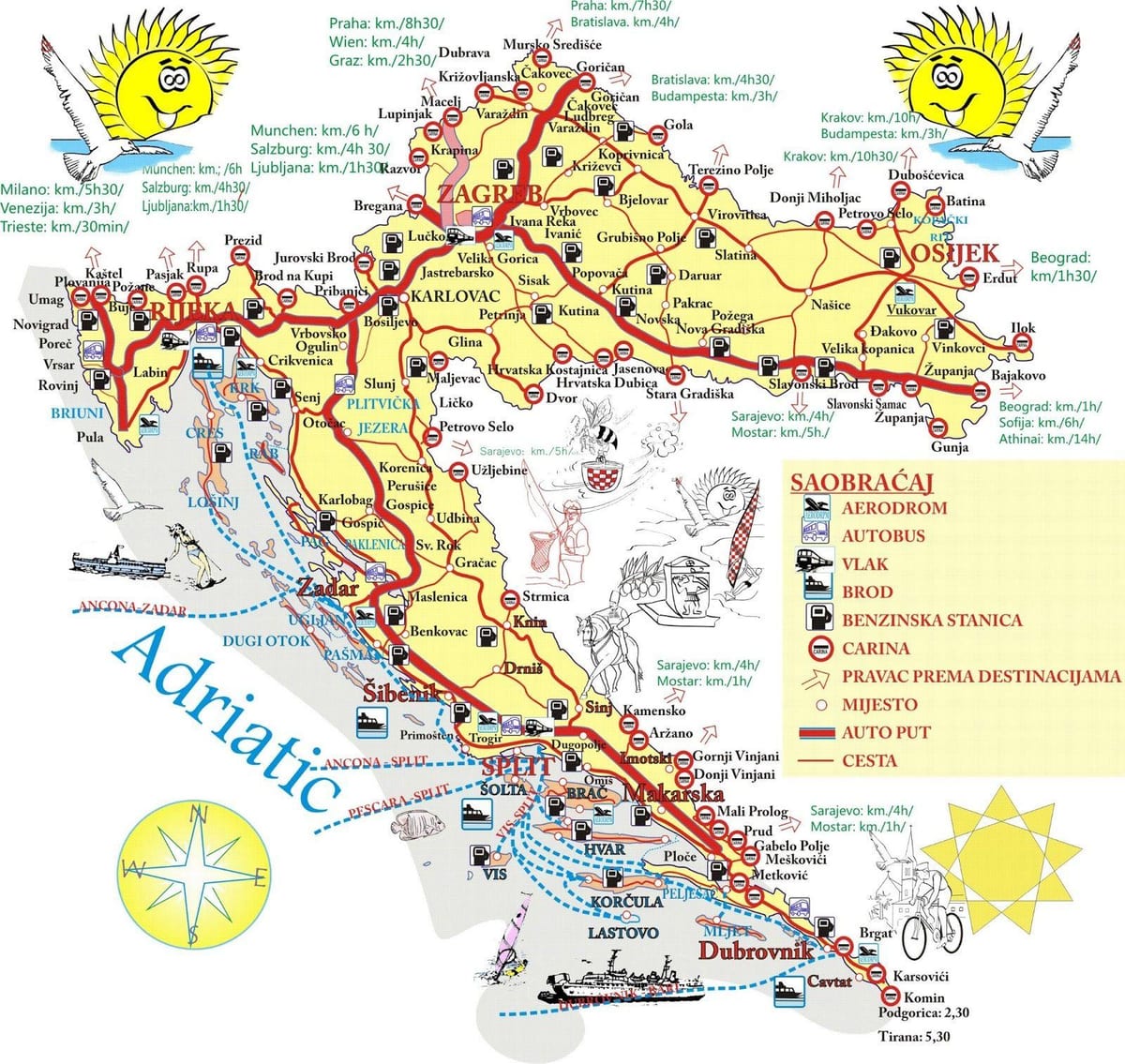 адпачынак Харватыя карта напрамкаў