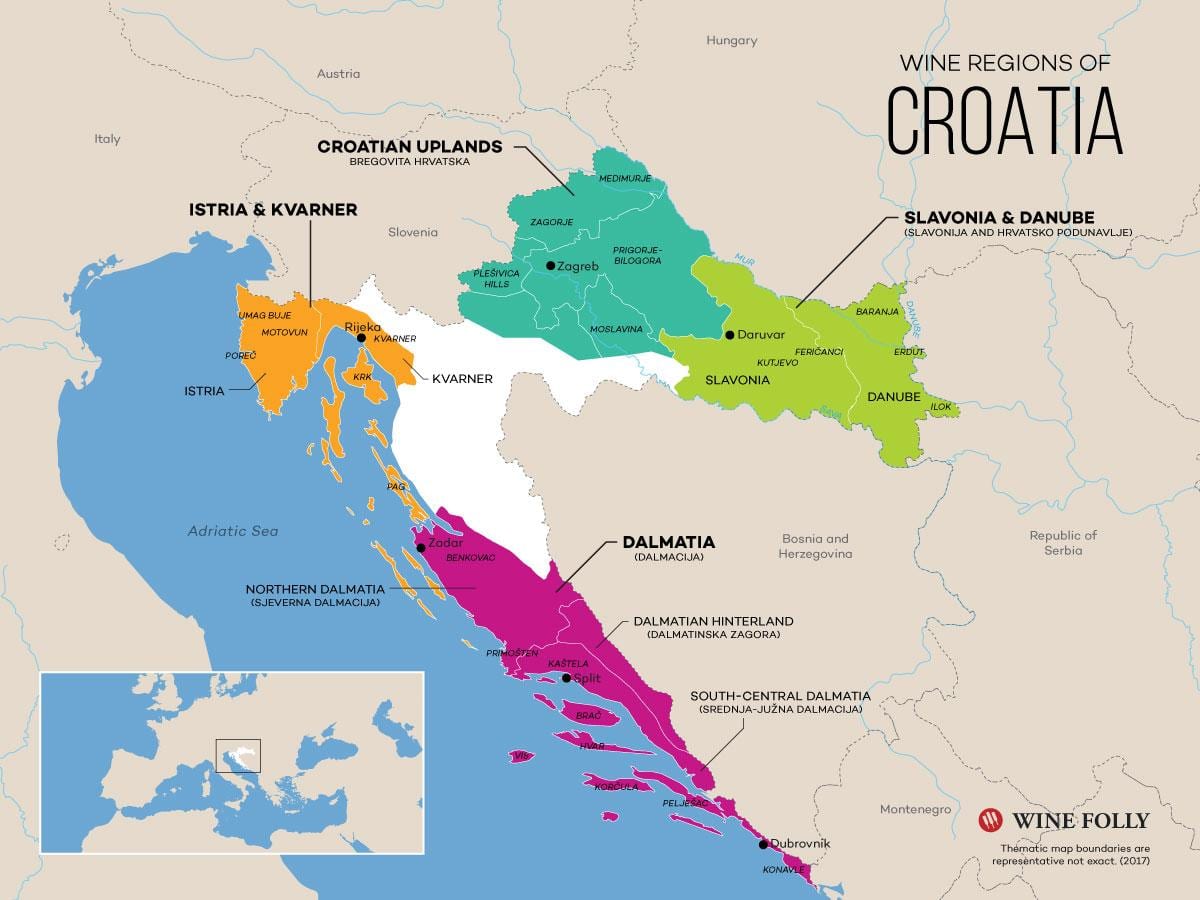 карта Харватыі вінзаводы