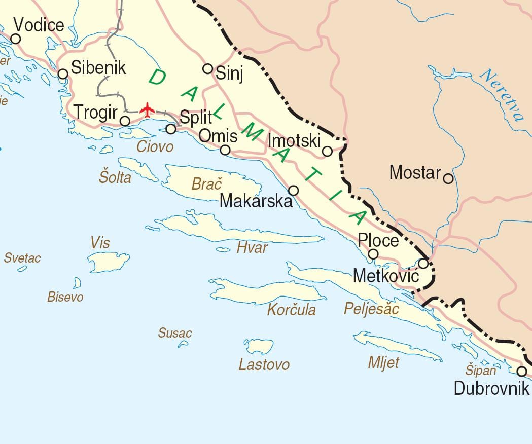 карта Паўднёвай Харватыі