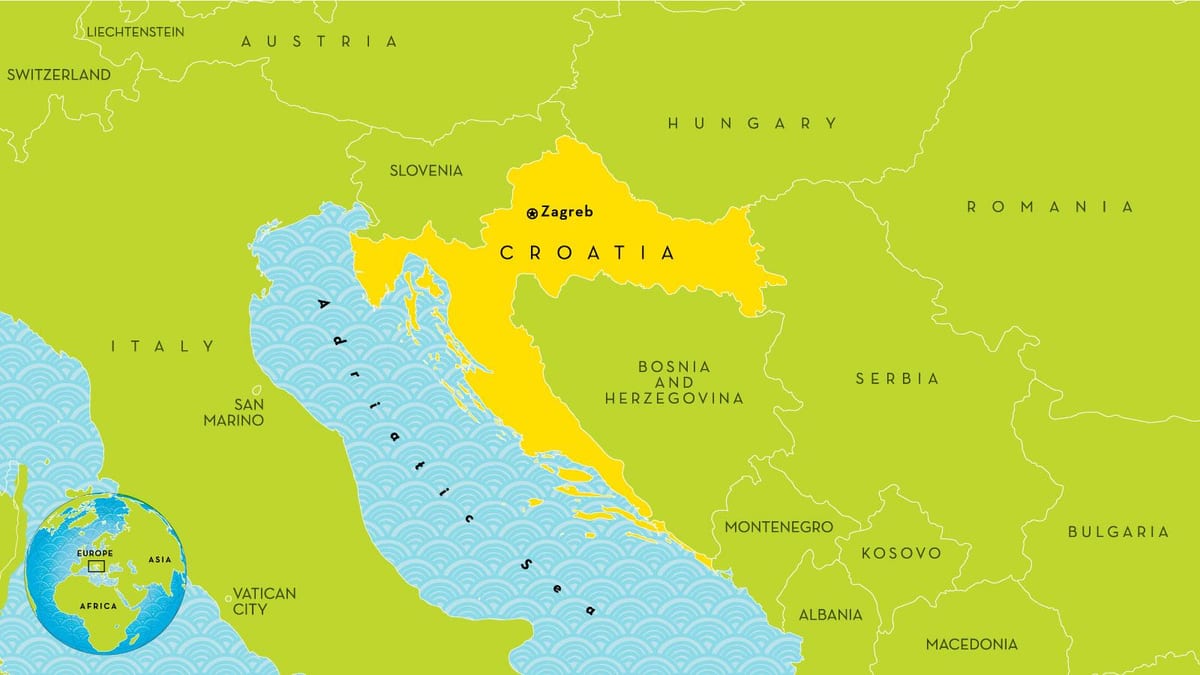 карта краін блізкага Харватыя