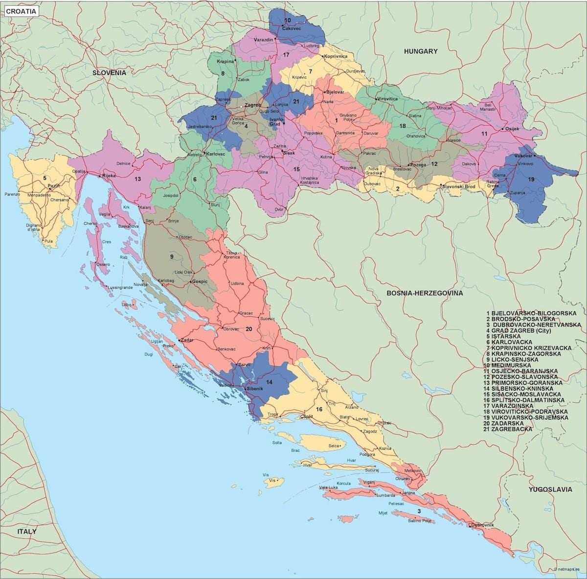 карта Харватыі палітычных 