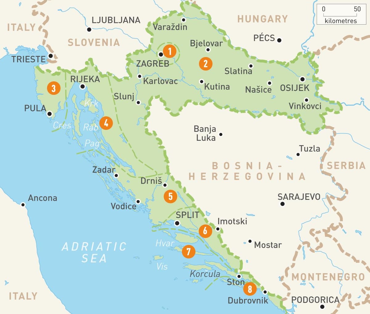карта Харватыі рэгіёны 