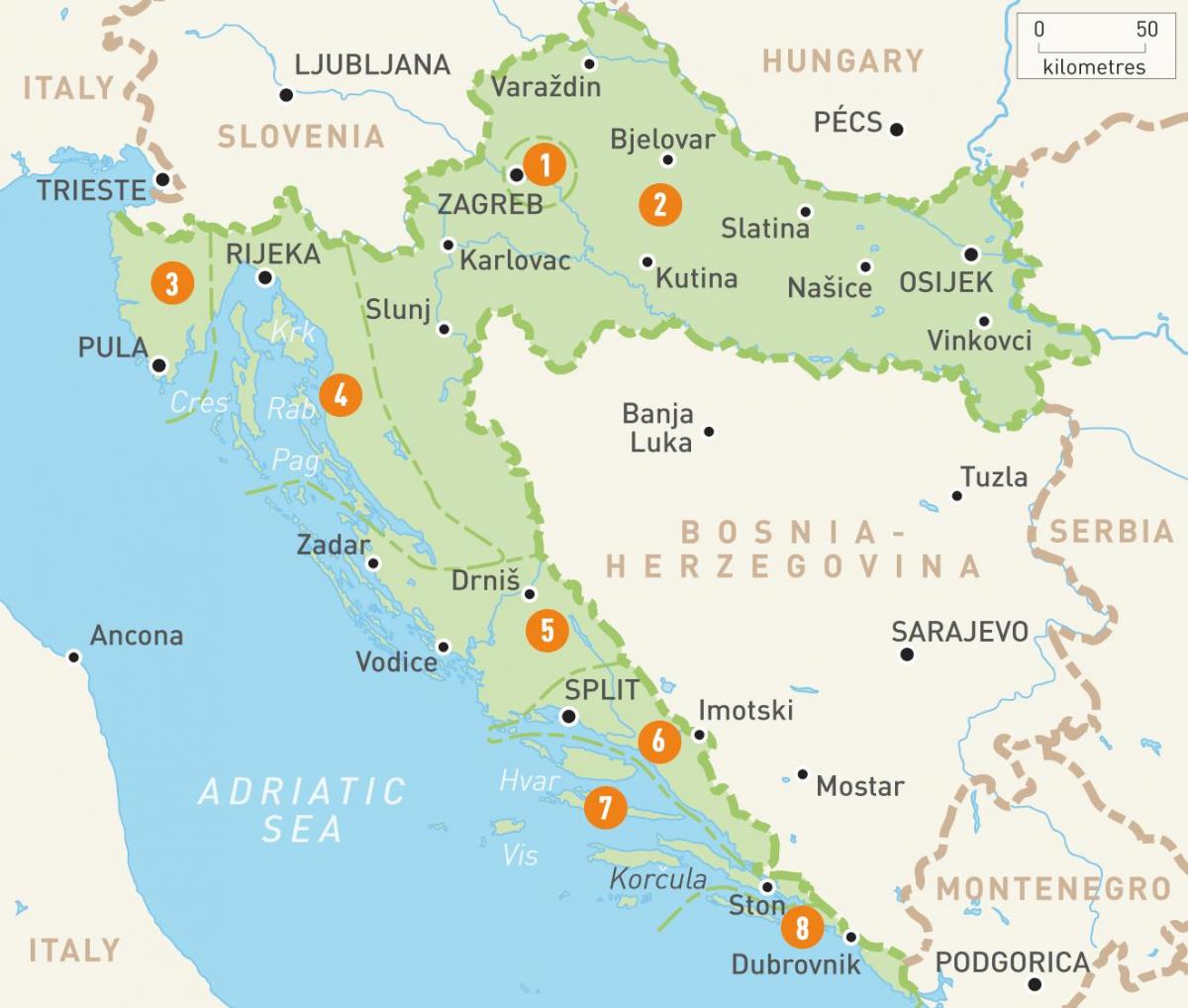 карта Харватыі і выспы