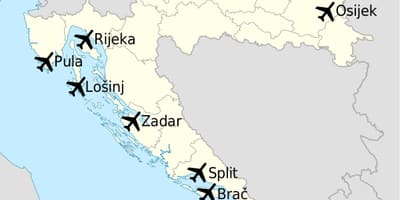 Карта Харватыі паказваючы аэрапортаў