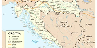 Карта Харватыі з гарадамі