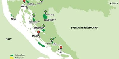 Карта нацыянальных паркаў Харватыі 