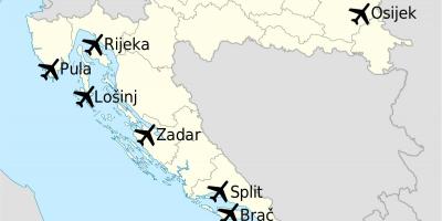 Карта Харватыі паказваючы аэрапортаў